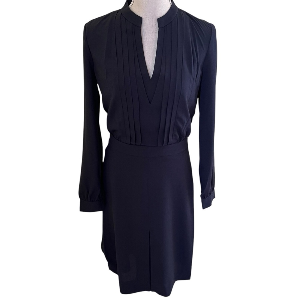 Tory Burch Navy Blue V-Neck Pleated Bodice Shirt Dress 4